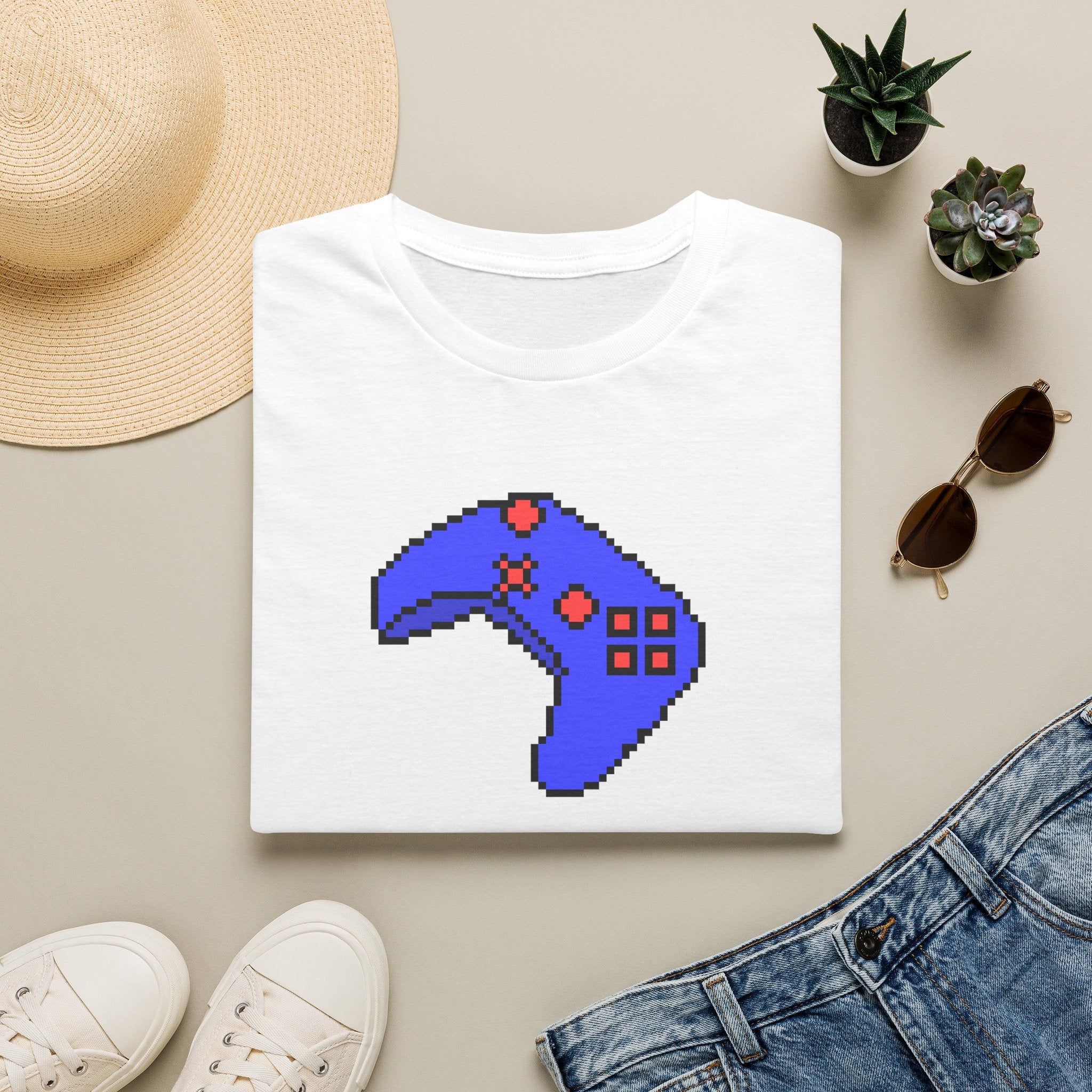 Pixel Blue Gamepad T-Shirt — Retro Gamer Controller Tee