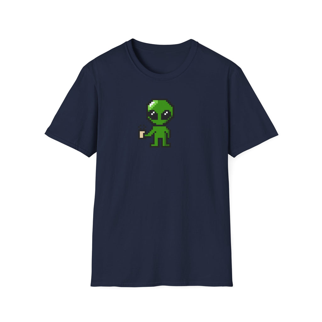 Pixel Alien Holding Coffee T-Shirt