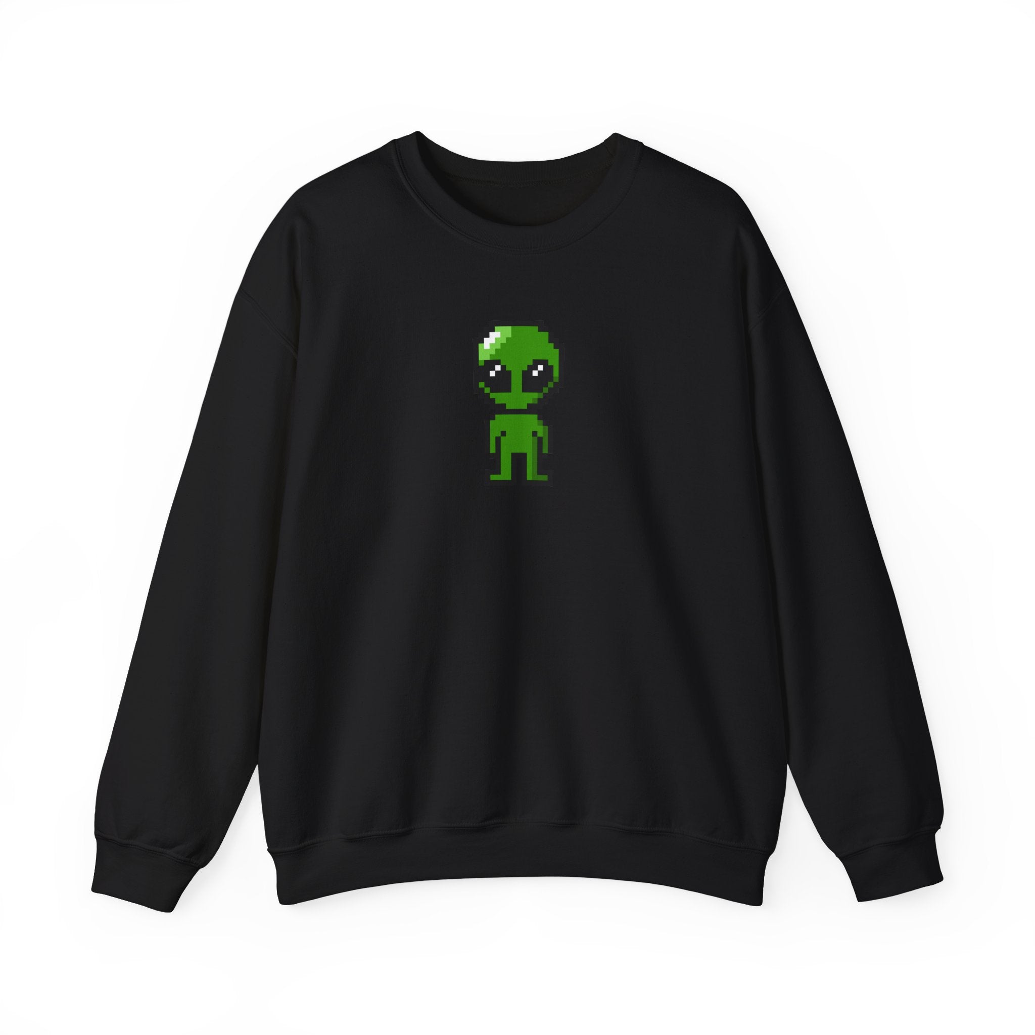 Pixel Alien Crewneck Sweatshirt — Cute Retro 8-Bit Green Alien Graphic