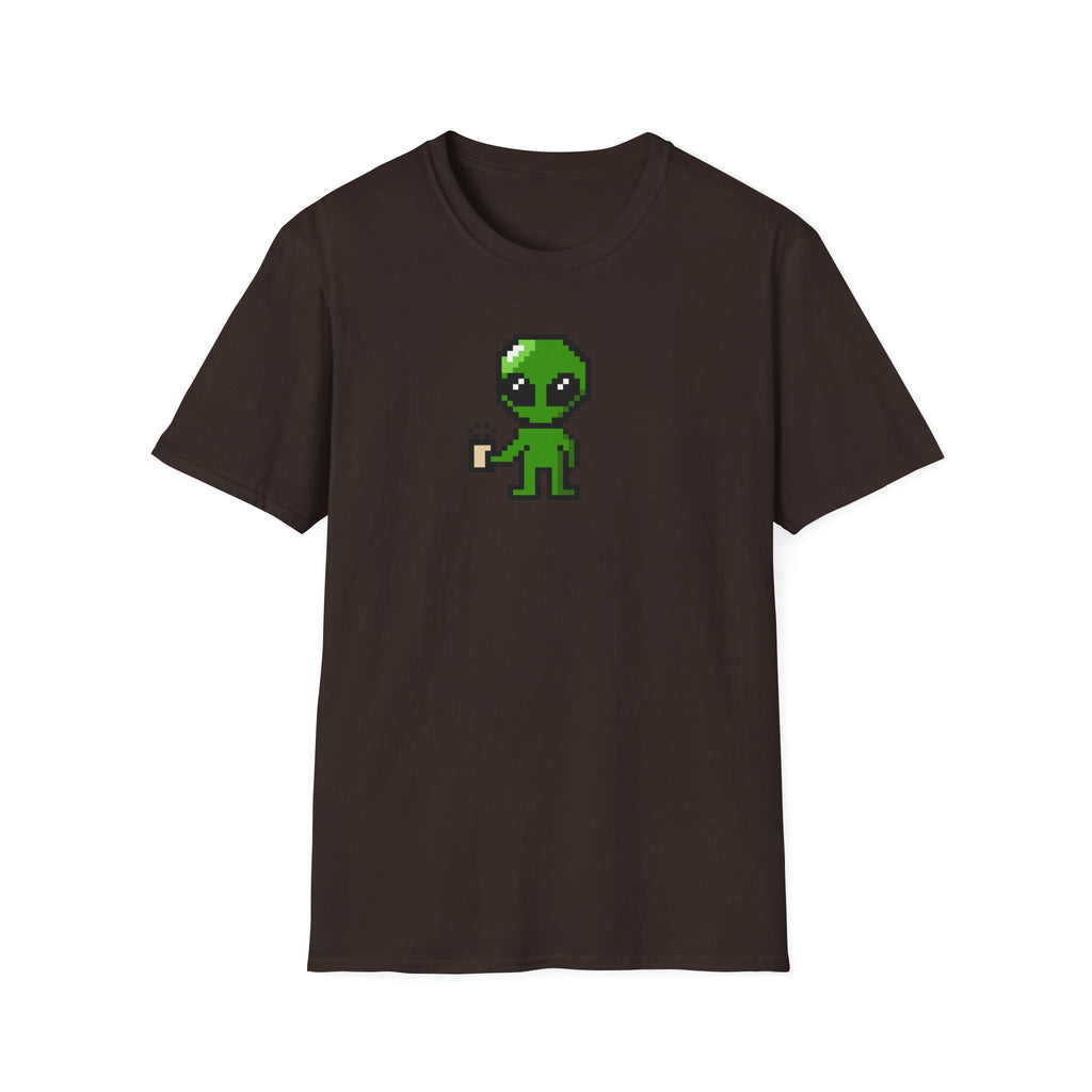 Pixel Alien Holding Coffee T-Shirt