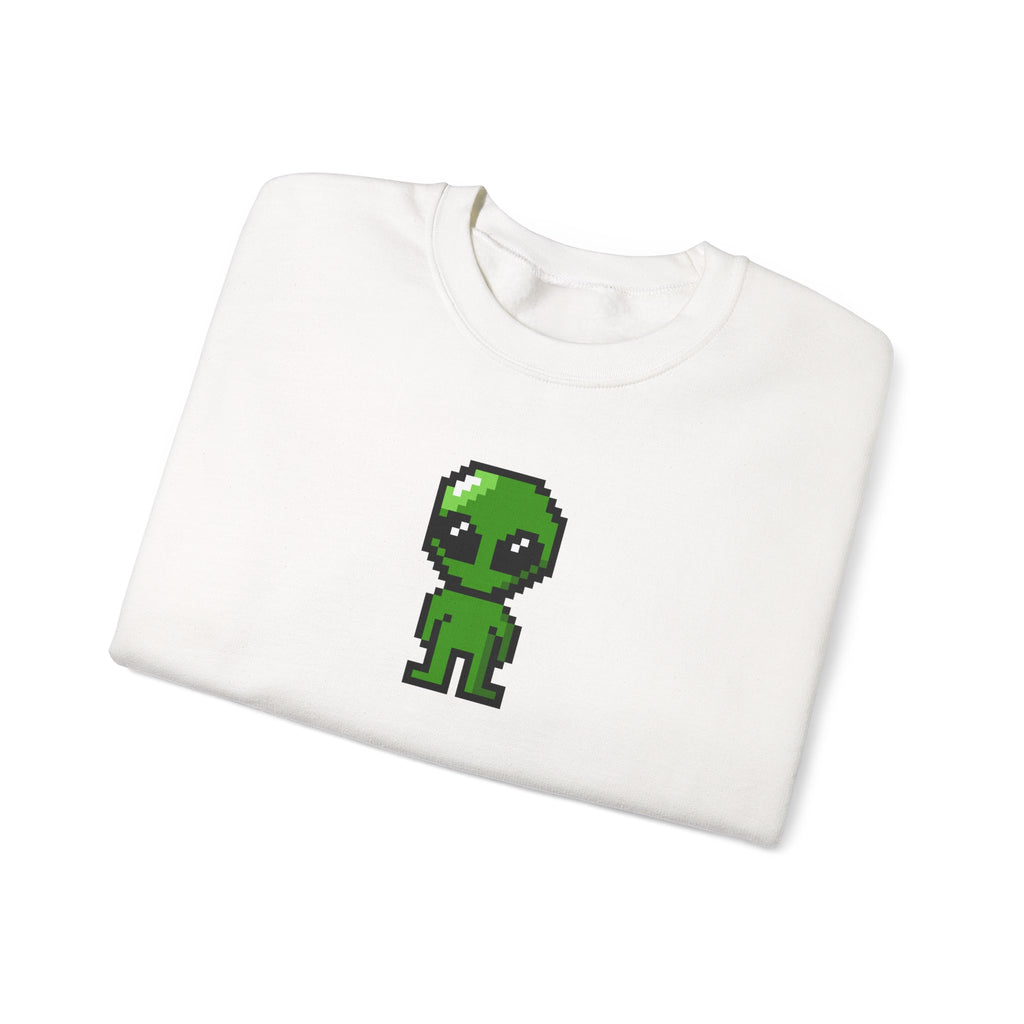 Pixel Alien Crewneck Sweatshirt — Cute Retro 8-Bit Green Alien Graphic