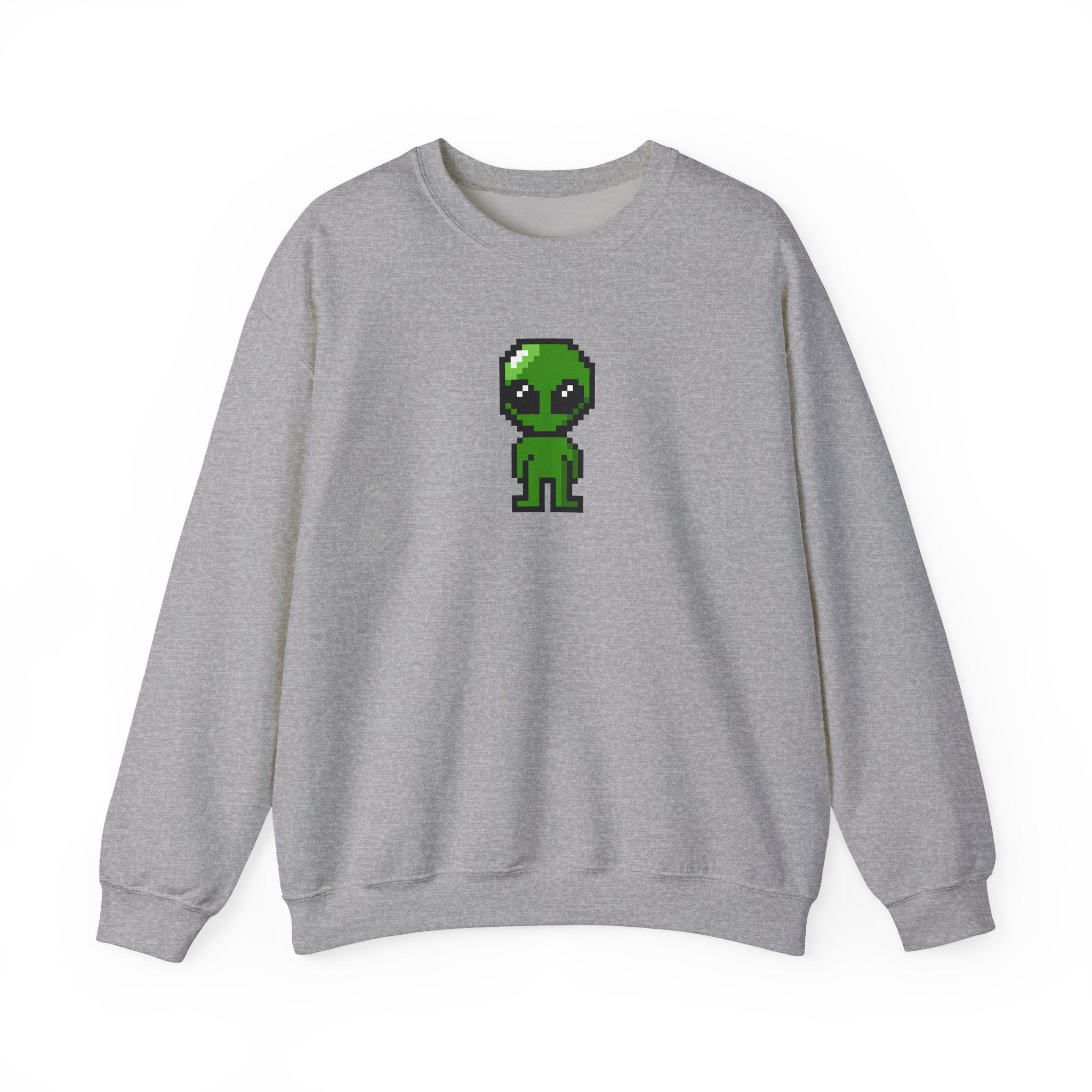Pixel Alien Crewneck Sweatshirt — Cute Retro 8-Bit Green Alien Graphic
