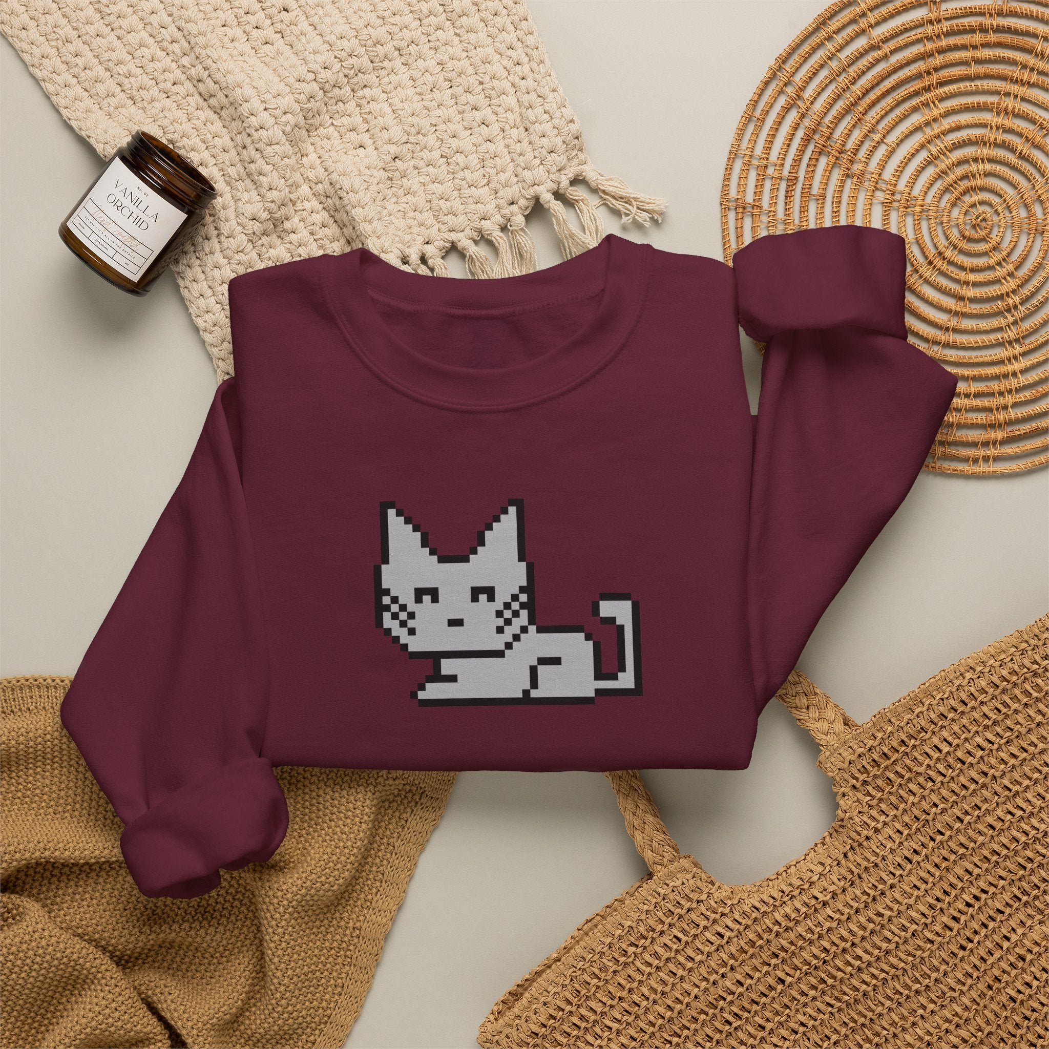 Pixel Cat Crewneck Sweatshirt — Retro 8‑Bit Cat Graphic