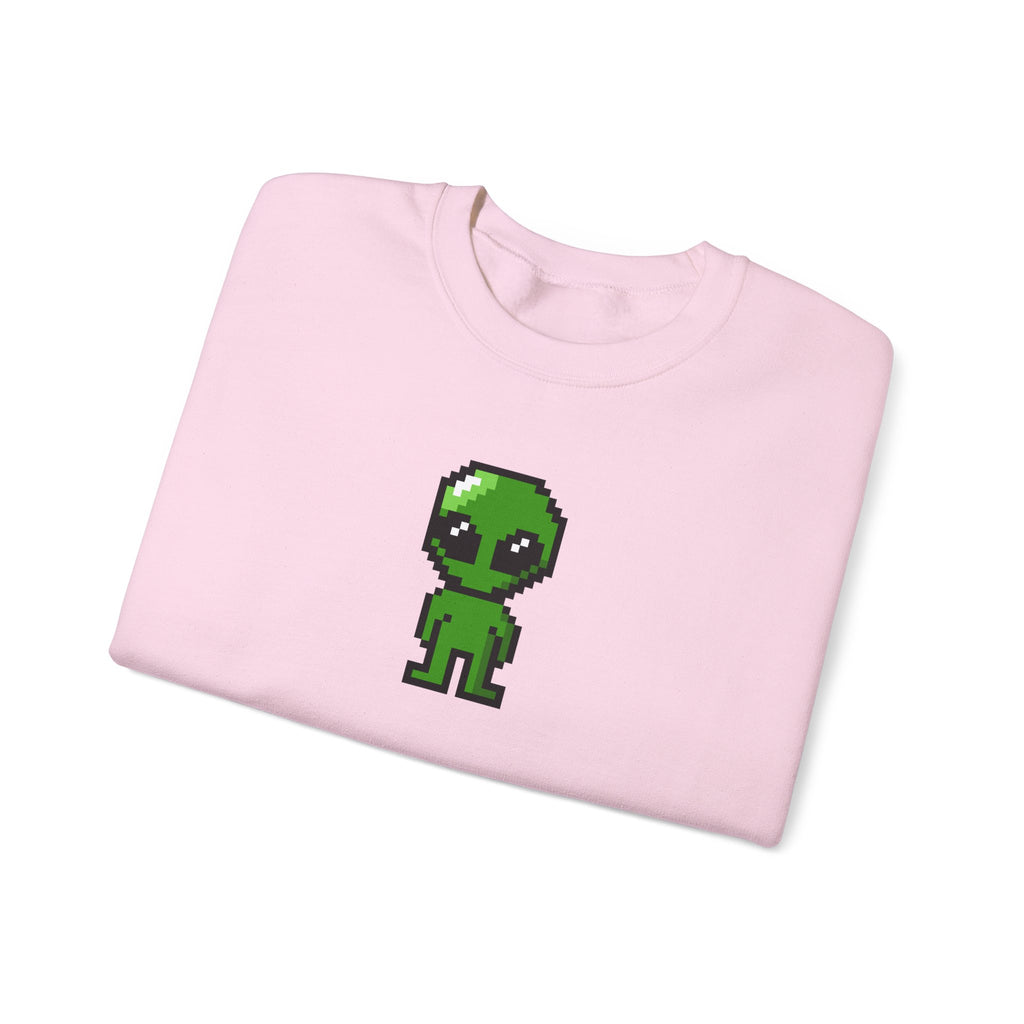 Pixel Alien Crewneck Sweatshirt — Cute Retro 8-Bit Green Alien Graphic