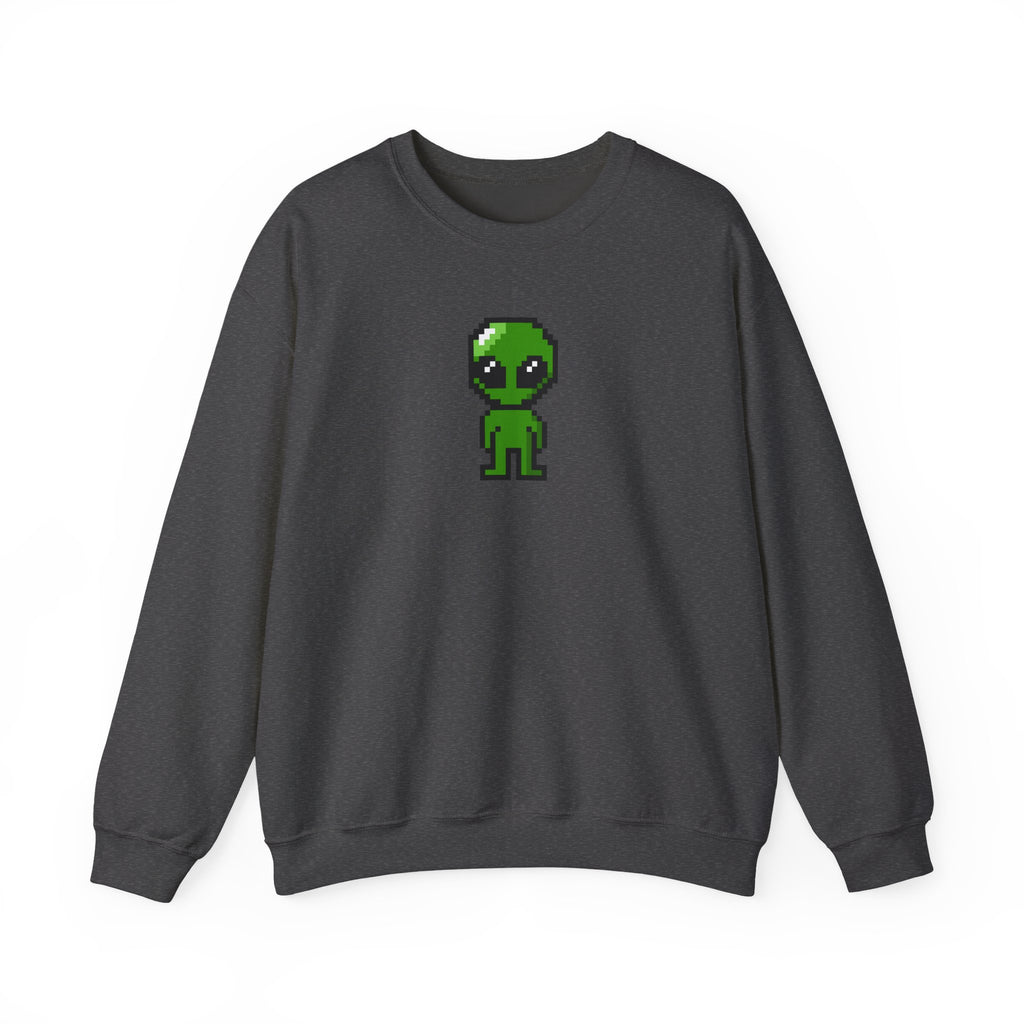 Pixel Alien Crewneck Sweatshirt — Cute Retro 8-Bit Green Alien Graphic