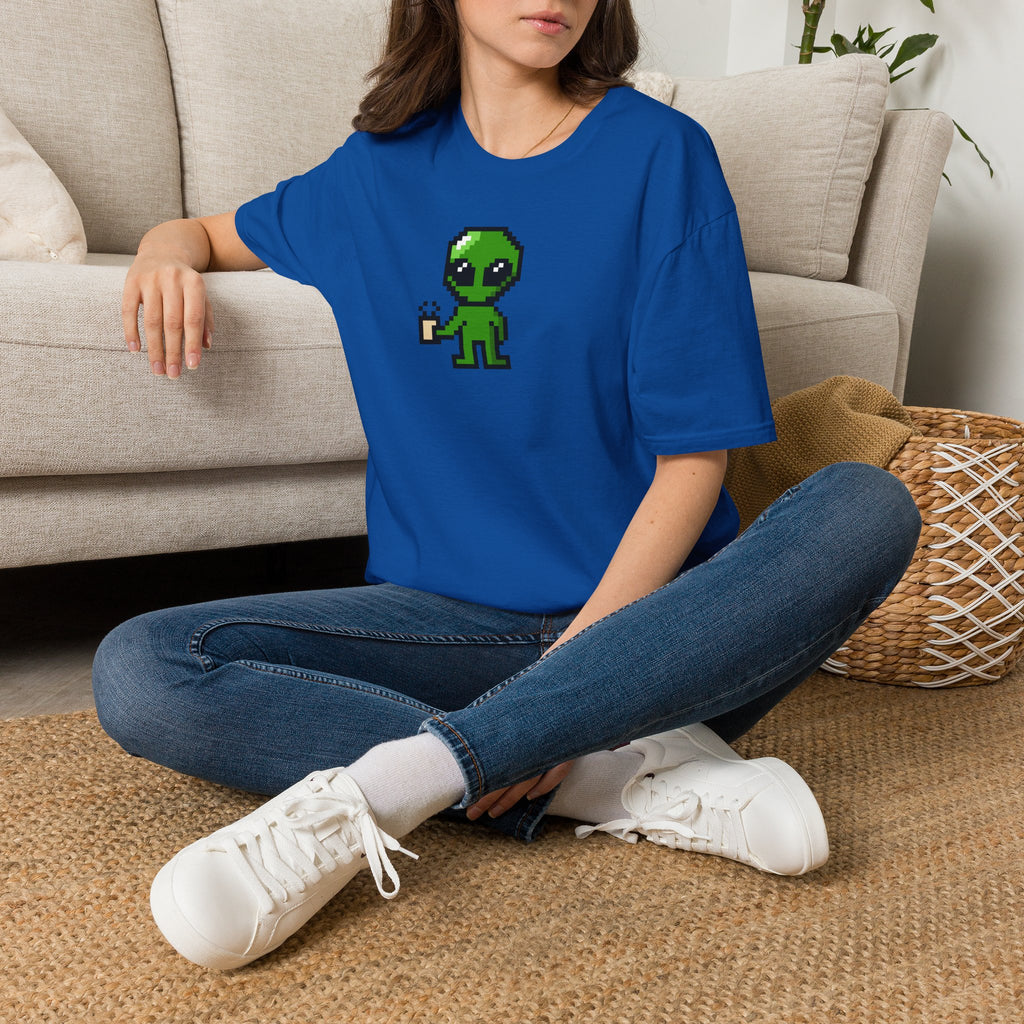 Pixel Alien Holding Coffee T-Shirt