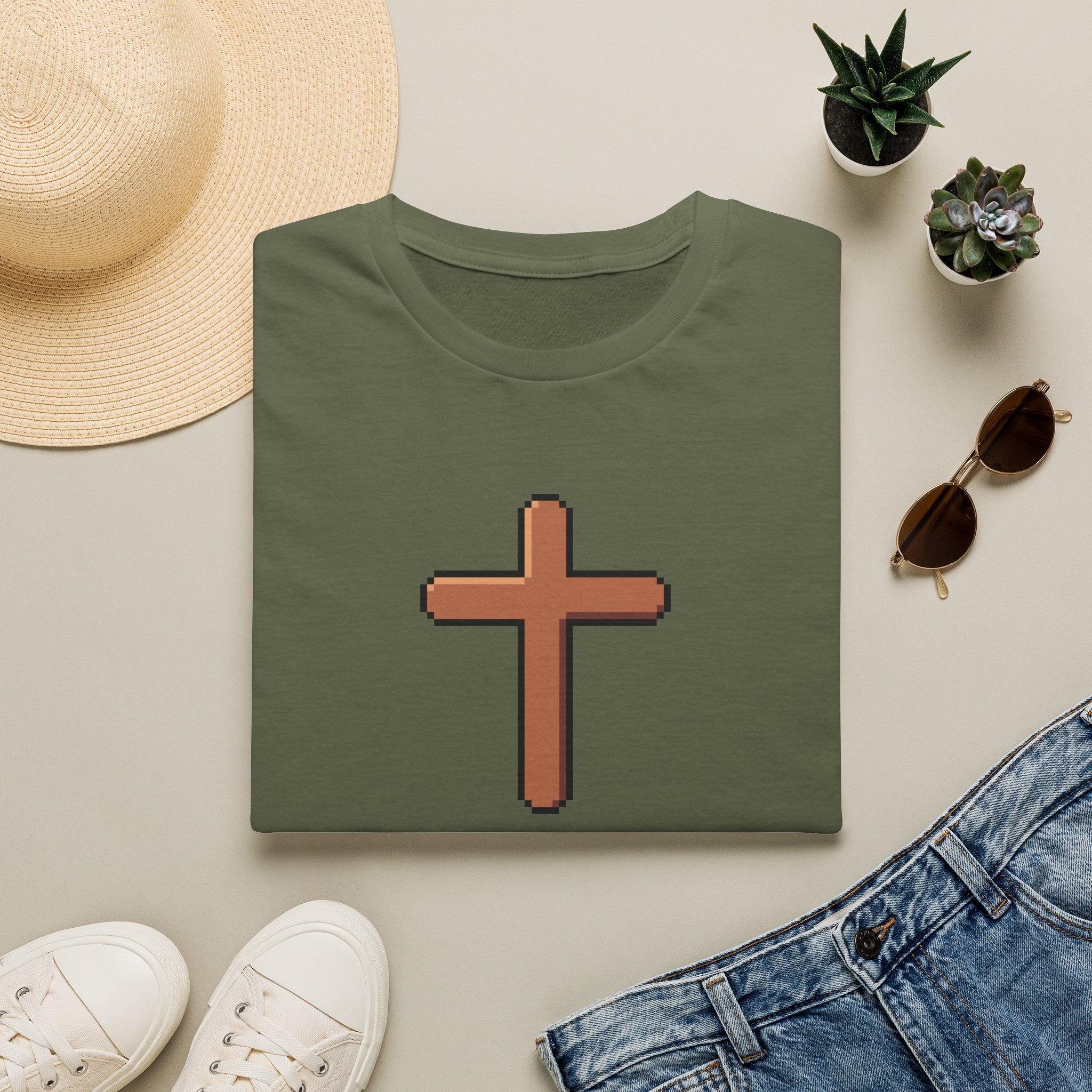 Pixel Cross T-Shirt — Minimal Christian Faith Graphic Tee